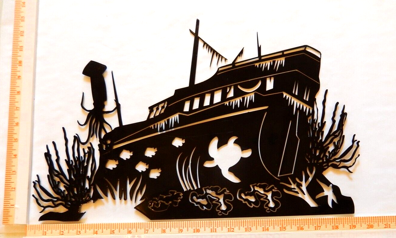~NEW~ 14ga. LARGE "SUNKEN SHIP " Black Metal Wall Art - 20" x 13"