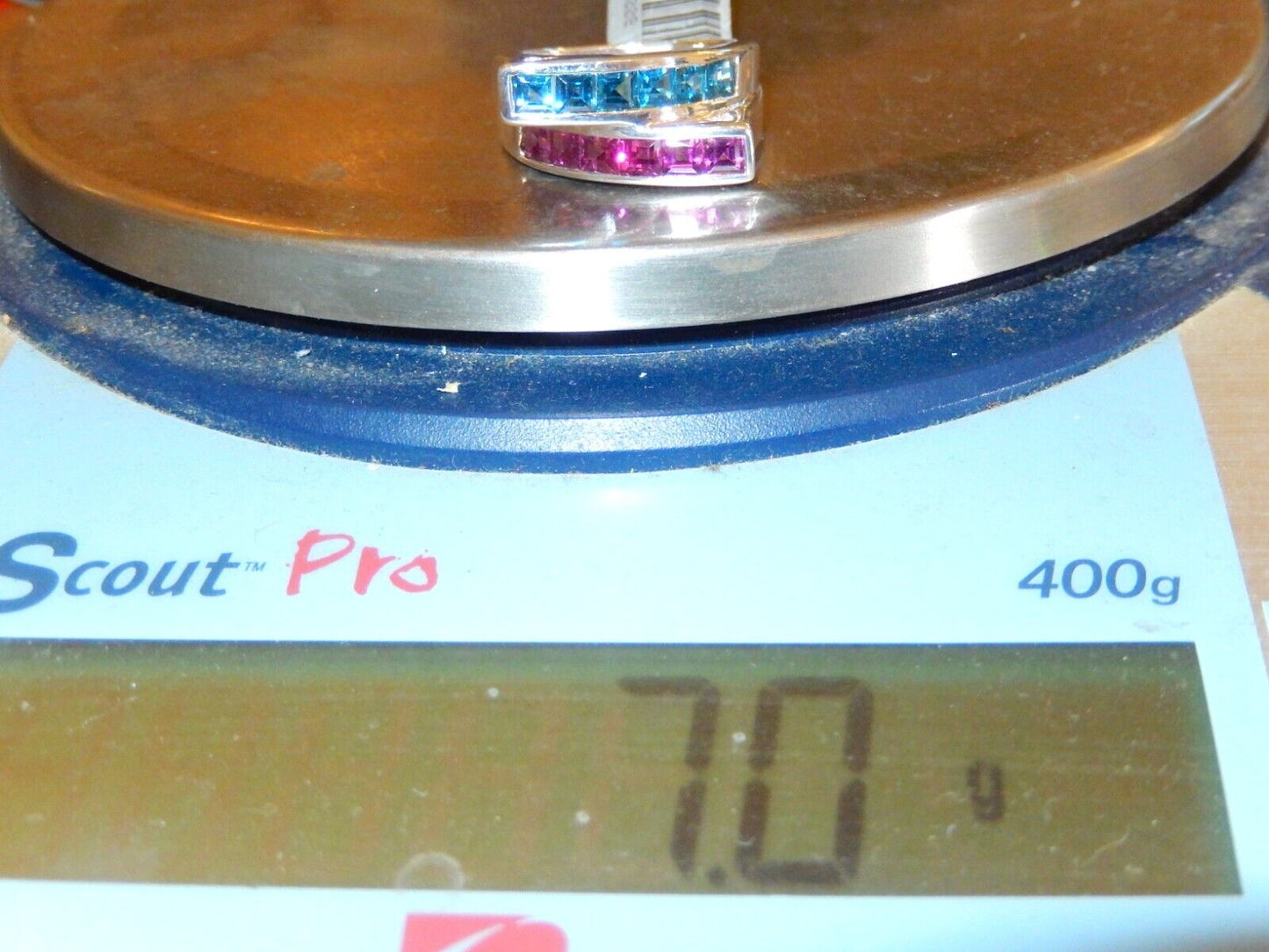 *VINTAGE* Sterling Silver 1.50 CT Blue Topaz & Amethyst Two Row Band Ring Sz 6