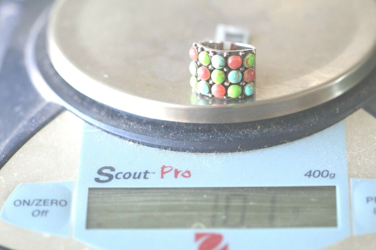 *VINTAGE* Native American Sterling Silver Large Heavy Multi-Stone Ring Size 7.5