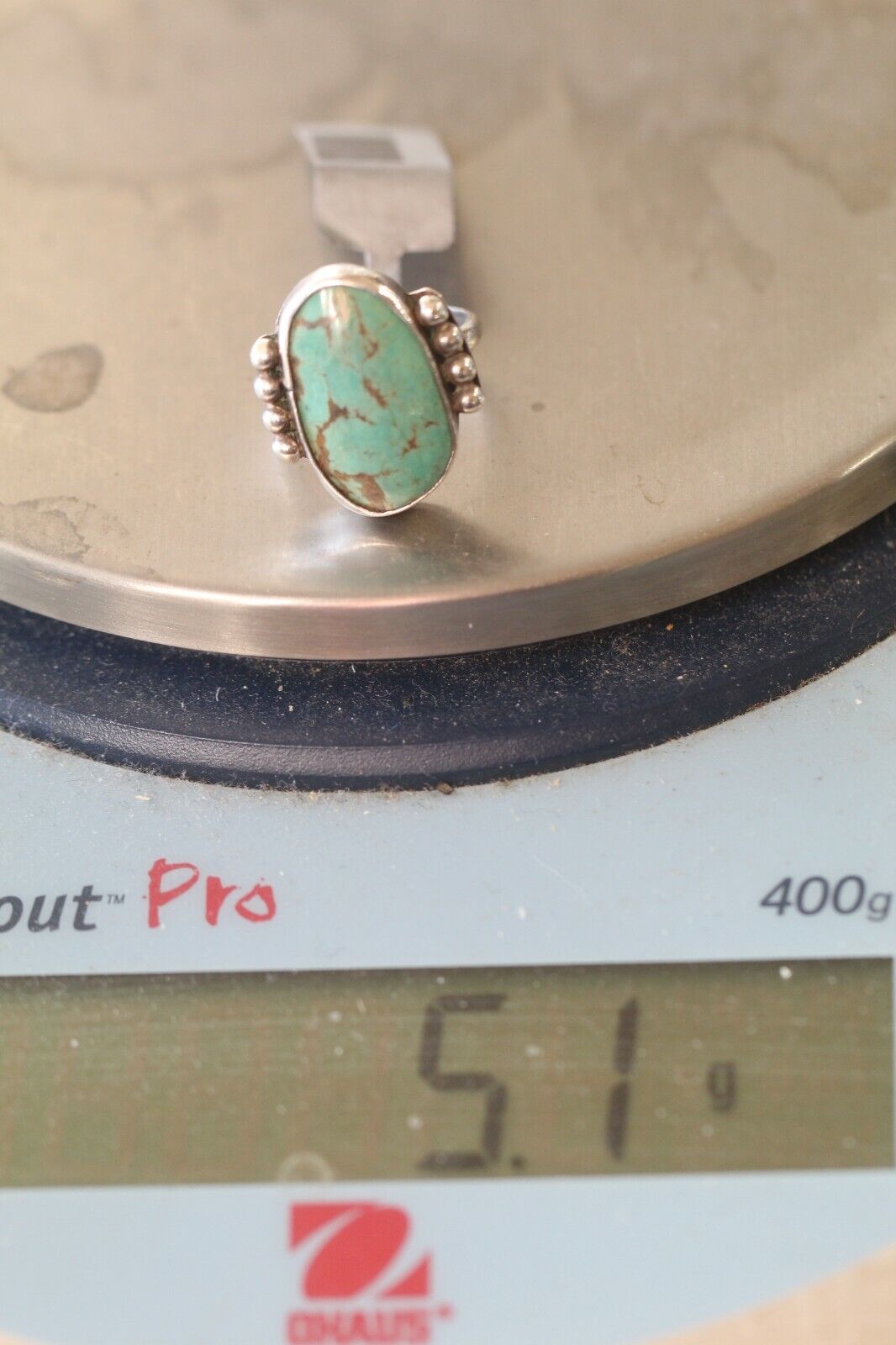 *VINTAGE* Native American Sterling Silver Green Turquoise Ring Sz 5