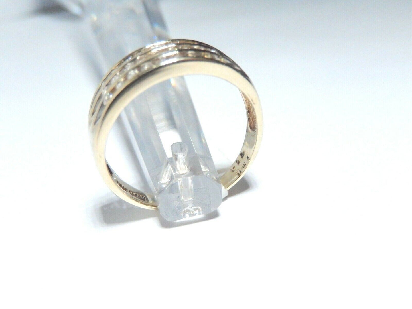 10k Yellow Gold Ladies Three Row 1/4CT Round Diamond 6mm Wedding Band Ring Sz7.5