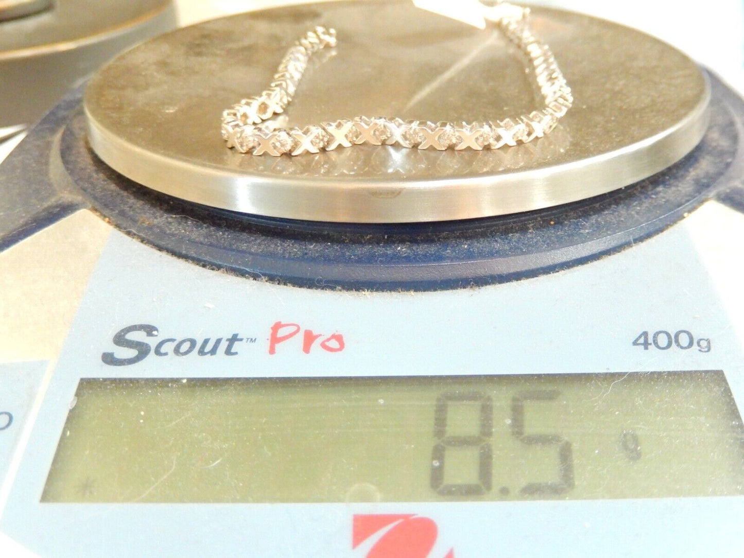 *NWT* 10k White Gold 1/4 CT Diamond X Link 4mm Thick Bracelet 7.75"