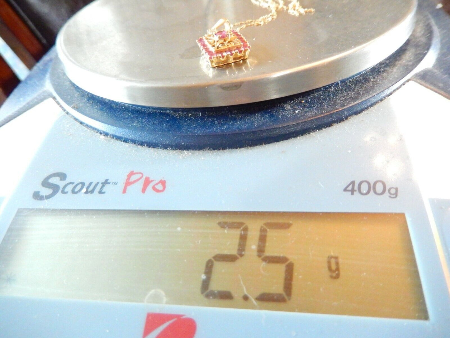 *VINTAGE* 14k Yellow Gold Natural Ruby and Diamond Pendant w/16" 14K Chain