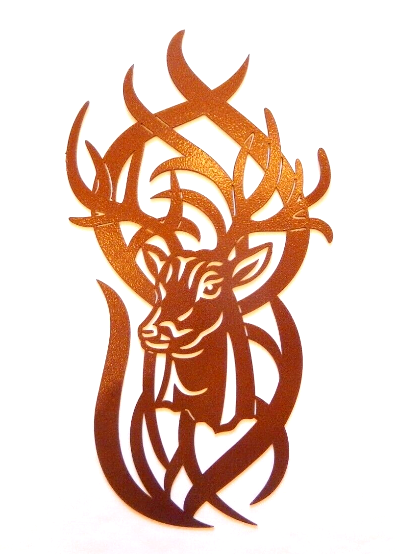 ~NEW~ 14ga. - " DEER WITH ANTLERS" Copper Brown Powder Coated Metal Art-17"x9"