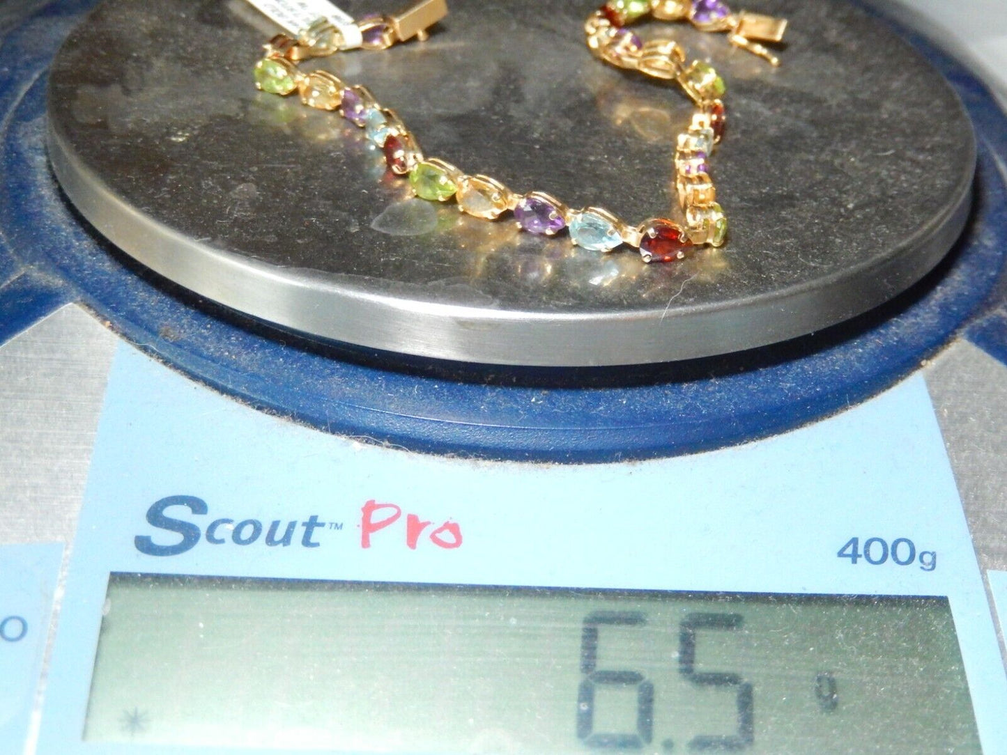 *VINTAGE* 14K Yellow Gold 9.50 CT Natural Multi Gem Bracelet 7.75"