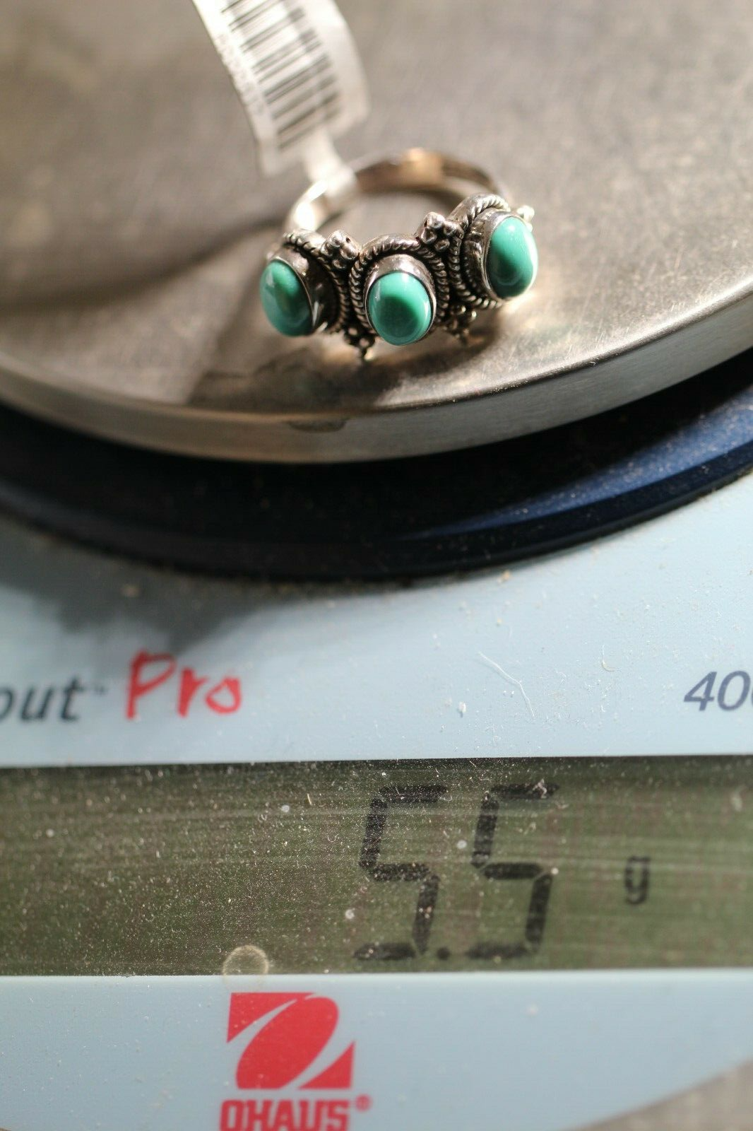 *VINTAGE* 925 STERLING SILVER BEADED SOUTHWEST STYLE TURQUOISE SIZE 6.5 RING