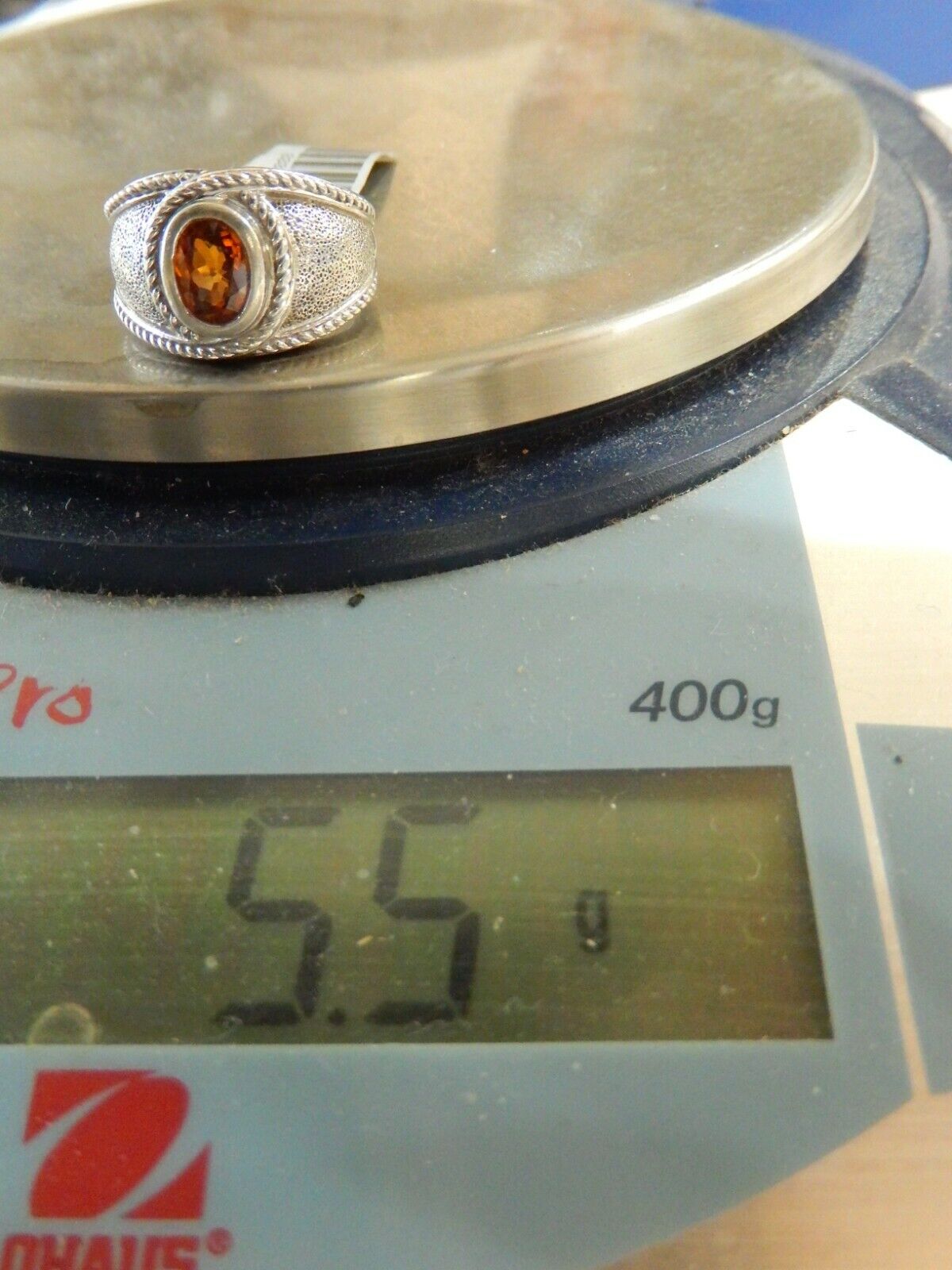 Unisex Solid 925 Sterling Silver Citrine Oval Gemstone Ring Size 6.5