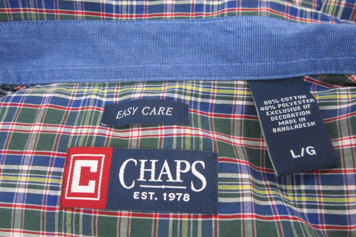 Chaps Mens Size Large Button Down Long Sleeve Plaid Shirt