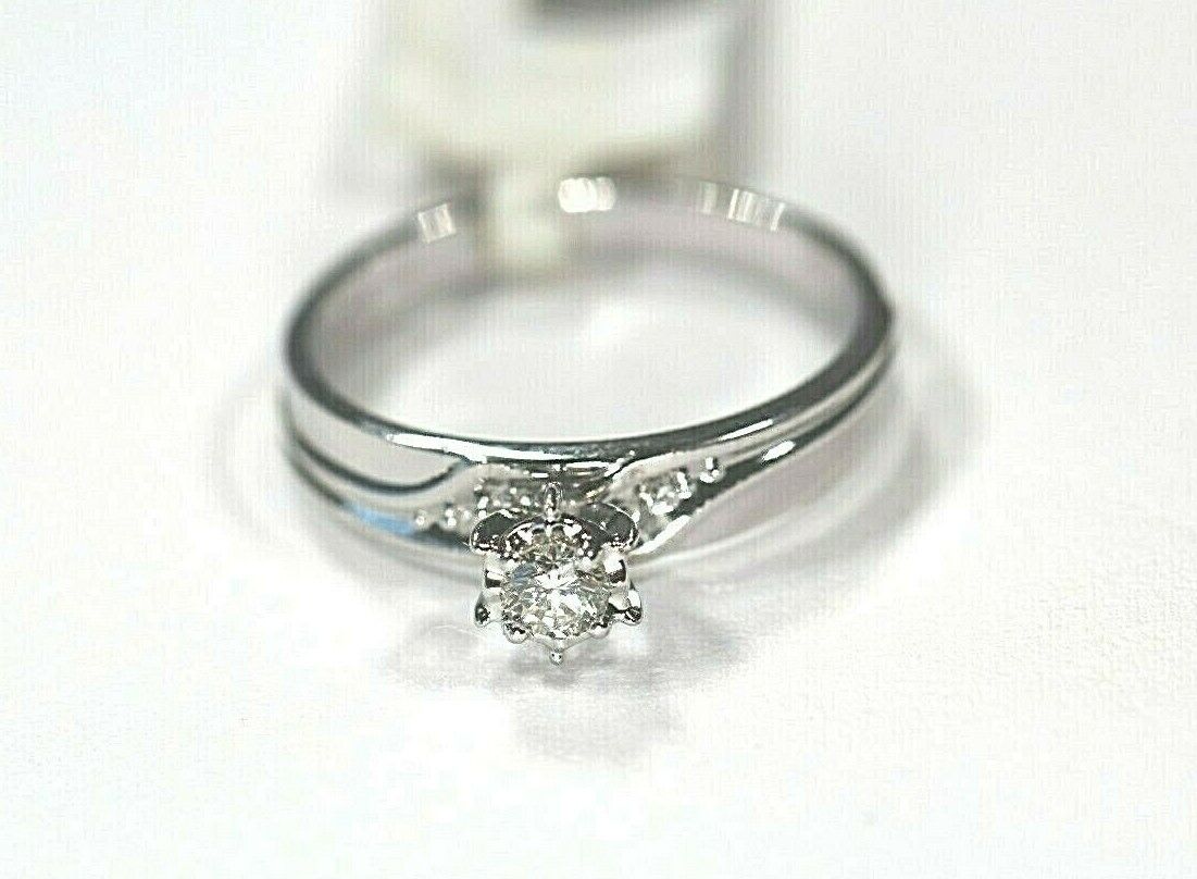 *NWT* 14K White Gold Solitaire Engagement Ring 1/6 Ct VS Natural Diamond Sz 7
