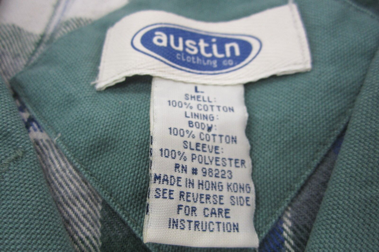 Austin Clothing Co Cotton Army Green Canvas with Flannel Lining Jacket Size L