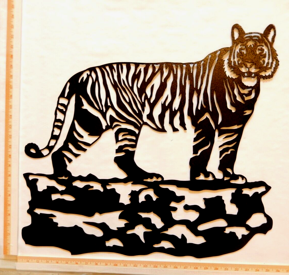 ~NEW EXTRA LARGE - 14ga. -"TIGER" Powder Coated Black Metal Wall Art - 26" x 23"