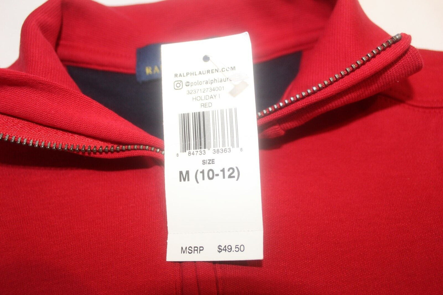 *NWT* $50 Polo Ralph Lauren Youth 1/4 Zip Pullover Red LS Jacket Sz Med (10-12)