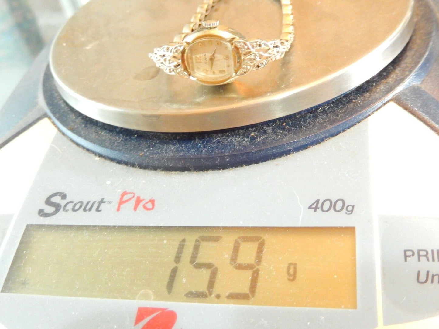 *VINTAGE* Ladies Elgin 14k White Gold Diamond Watch & 14K Diamond Band - Runs