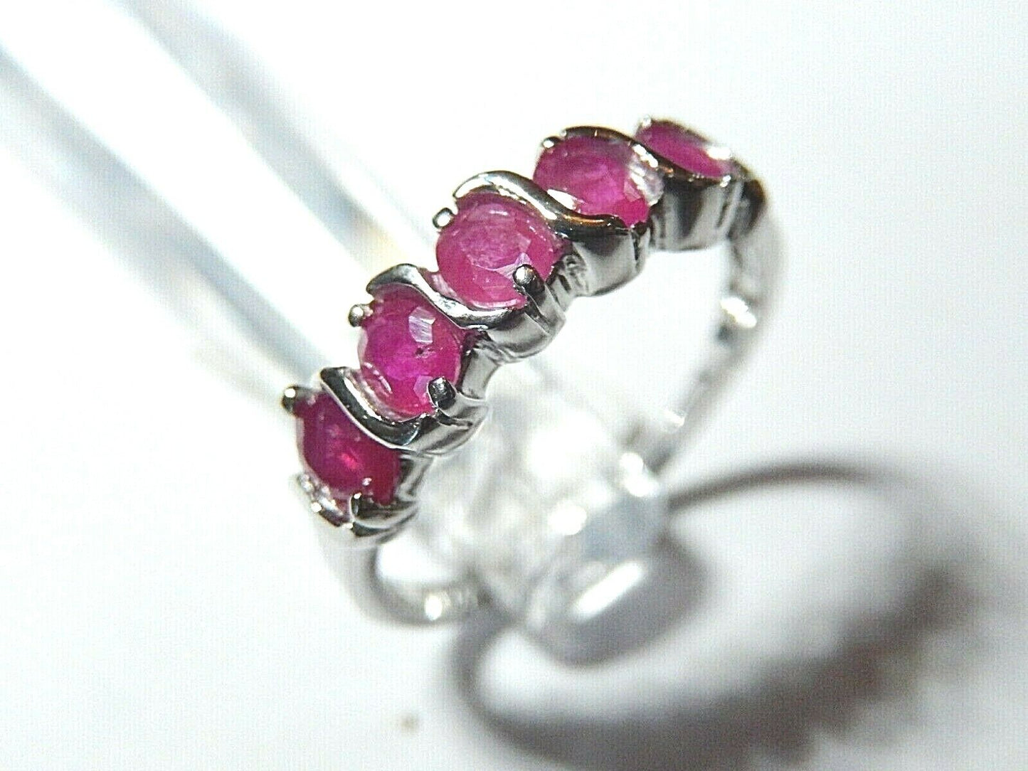 *NWT* 14K White Gold Genuine 1.00CT Natural Ruby Ladies Band Ring Sz 7.25