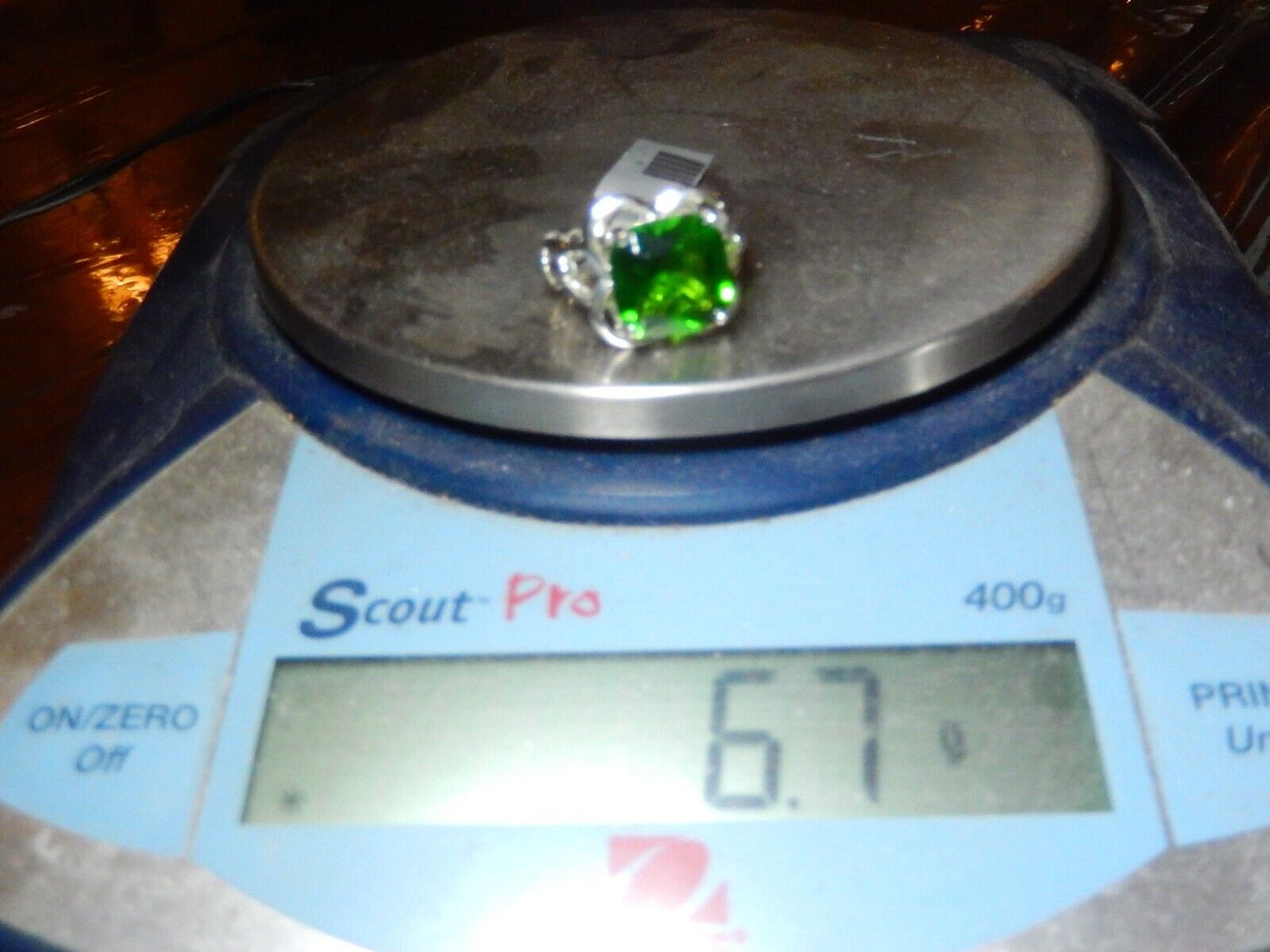 Sterling Silver 9.0 CT Cushion Cut Simulated Green Peridot Ring Size 7.75