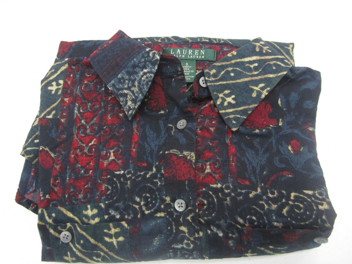 NICE Ralph Lauren Womens Small Design Print Long Sleeve Button Down Shirt Top