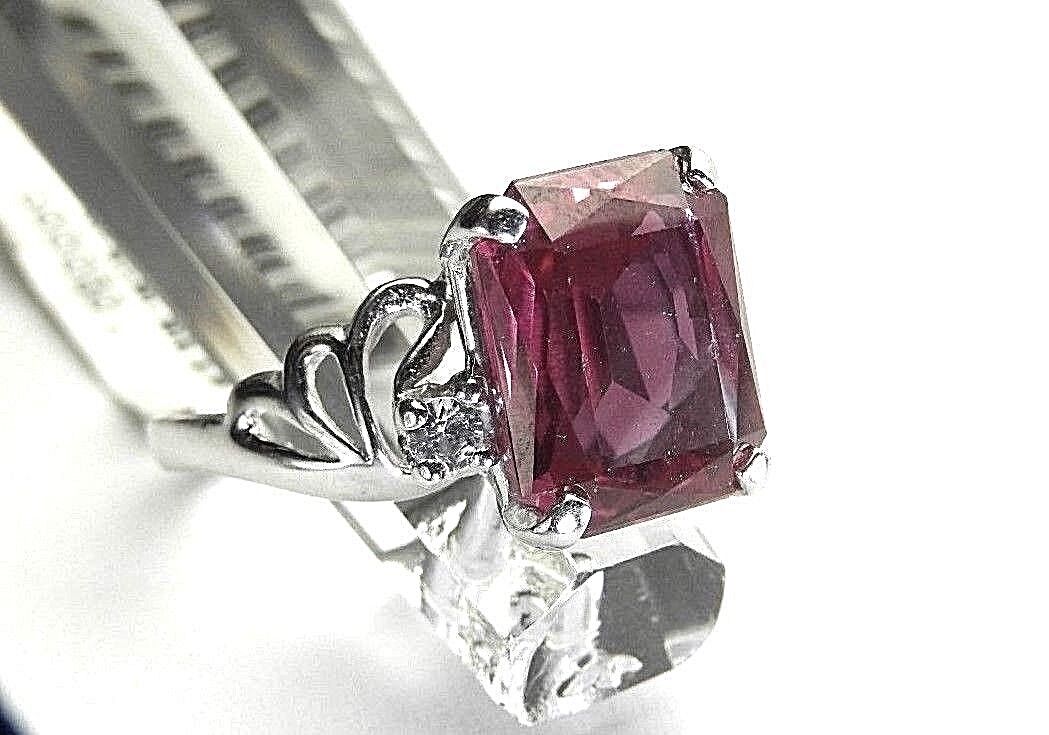 10k White Gold Diamond & Emerald Cut Lab-Created 3.75CT Ruby Solitaire Sz 4.75