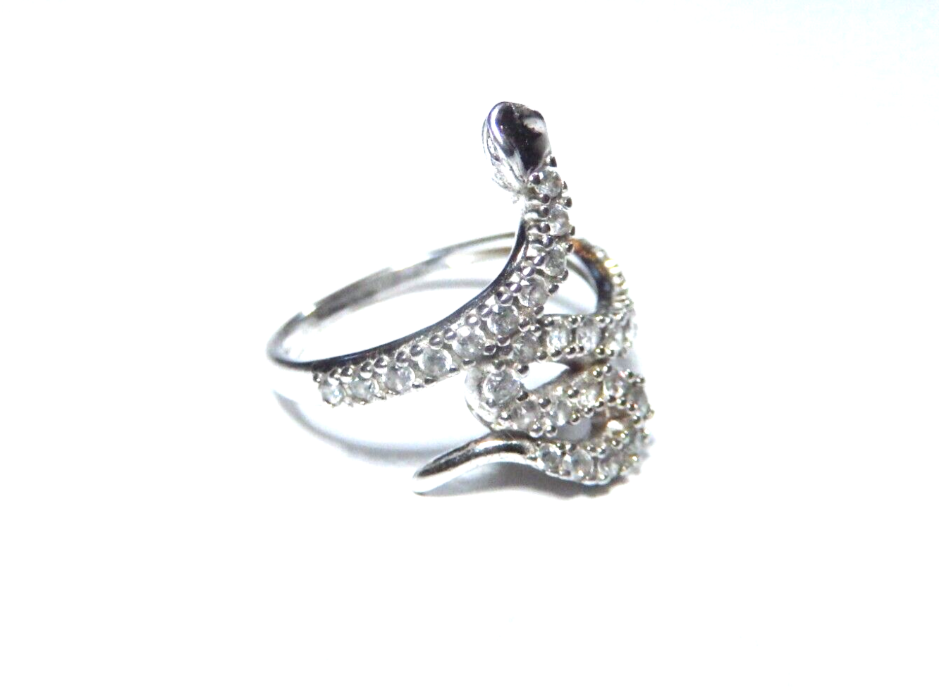 *VINTAGE* BEAUTIFUL Sterling Silver And CZ Snake Ring SIZE 6