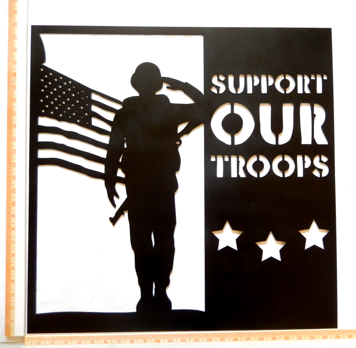 ~NEW~ LARGE - 14ga. "SOLDIER SALUTING AMERICAN FLAG" Metal Wall Art 24" x 24"
