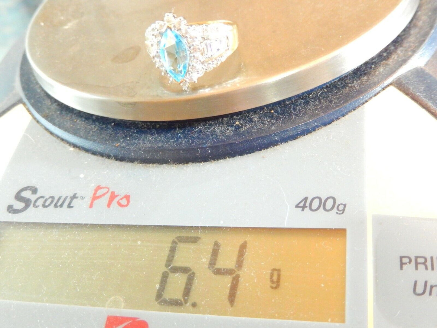 *VINTAGE* Blue Topaz & Cubic Zirconia 14k Yellow Gold Over Sterling Silver Ring