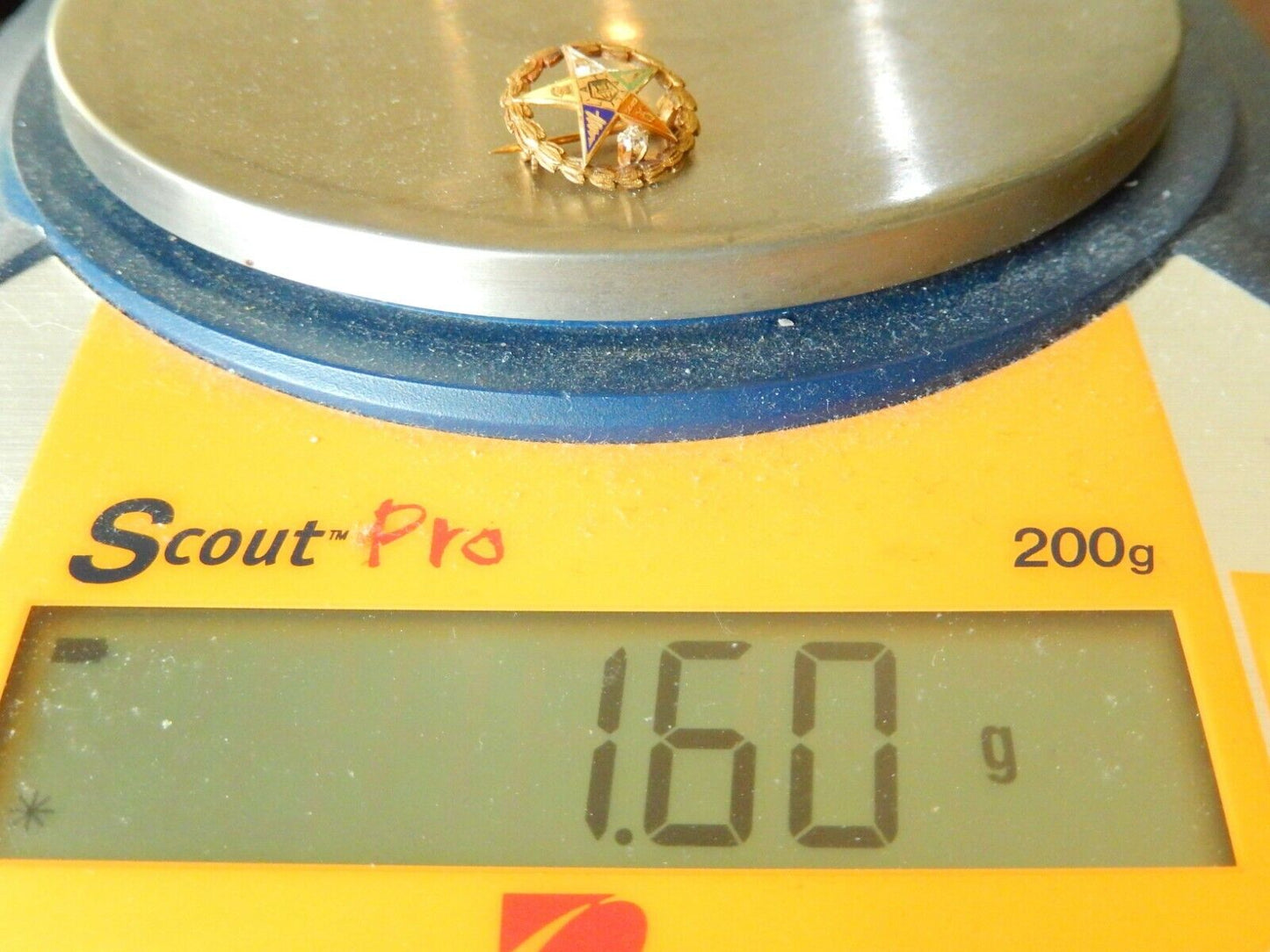 Antique 14K Yellow Gold Eastern Star Pin With Mine Cut Diamond NICE!!