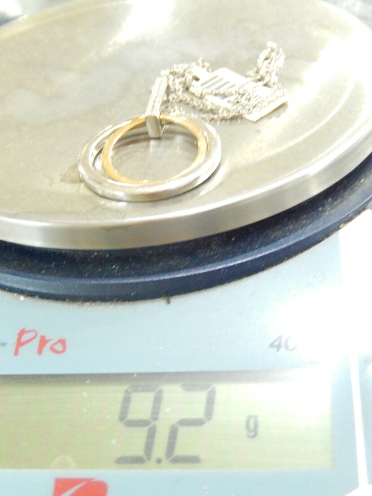 14k Yellow Gold & Sterling 1/12ctw Diamond Double Circle Eternity Pendant w/18"