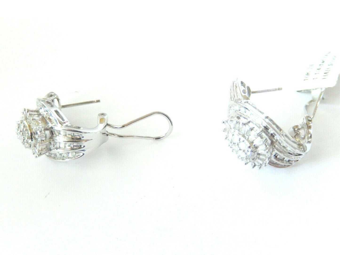 10k White Gold Pear 1.25CT Diamond Cluster French-Clip Earrings 22mm x 13.5mm