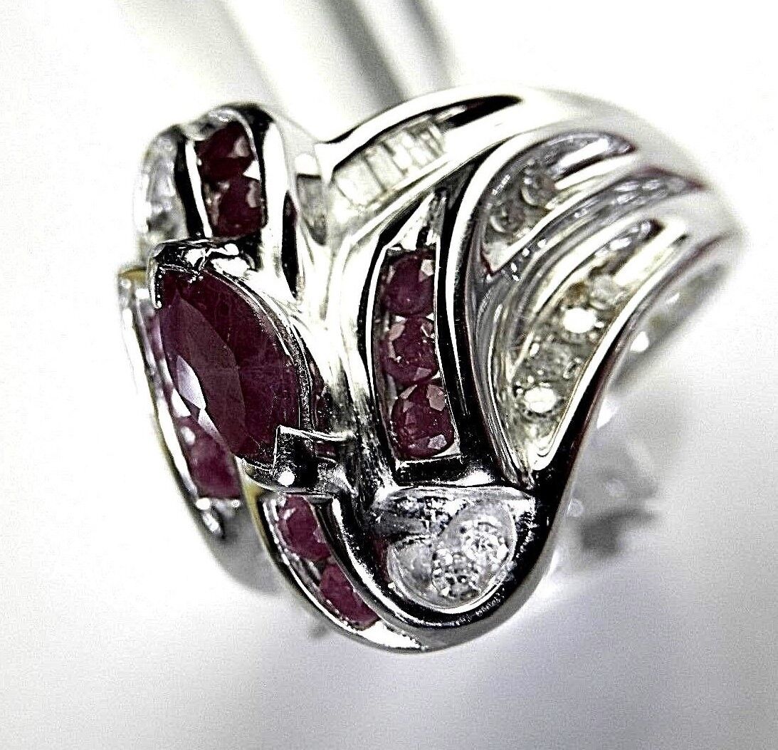 GORGEOUS 10K WHITE GOLD RING WITH 1.00 CTW NATURAL RUBY AND DIAMONDS Sz 6.5