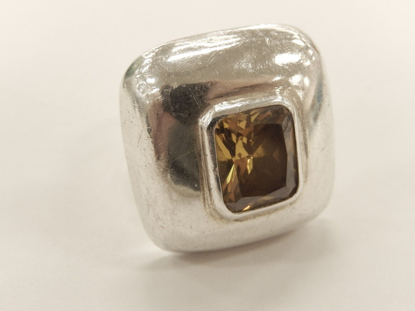*VINTAGE* CERRO BLANCO MEXICO Sterling Silver .925 CITRINE SQUARE DOME Ring