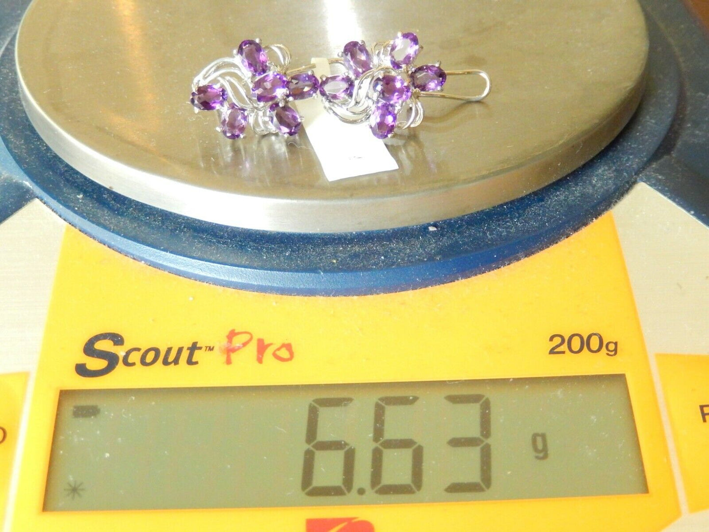 *VINTAGE* Large 14K White Gold 3CT Amethyst Oval Cut French Clip Stud Earrings