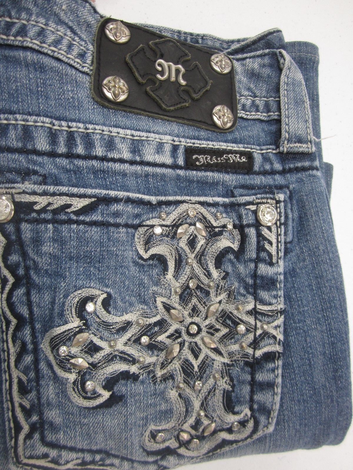 MISS ME WOMEN'S JP5409B EMBELLISHED POCKETS PREMIUM BOOT CUT JEANS Sz 29 x 27
