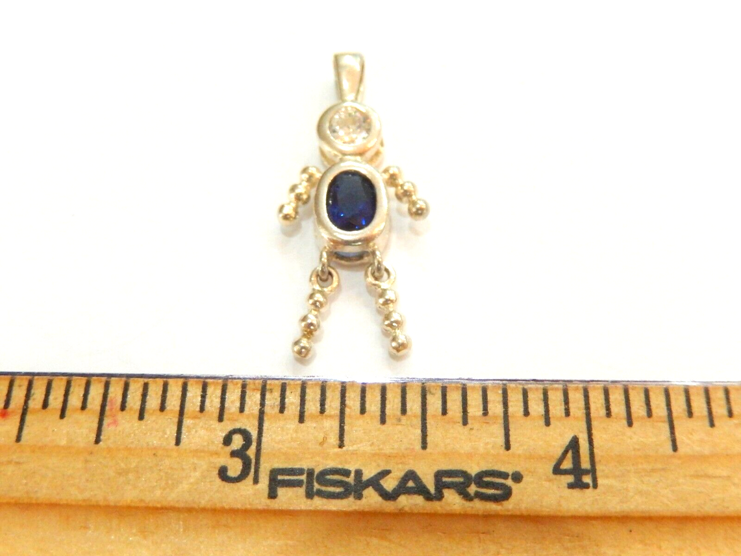 Blue Sapphire September Sterling Silver Birthstone Baby Boy Pendant / Charm