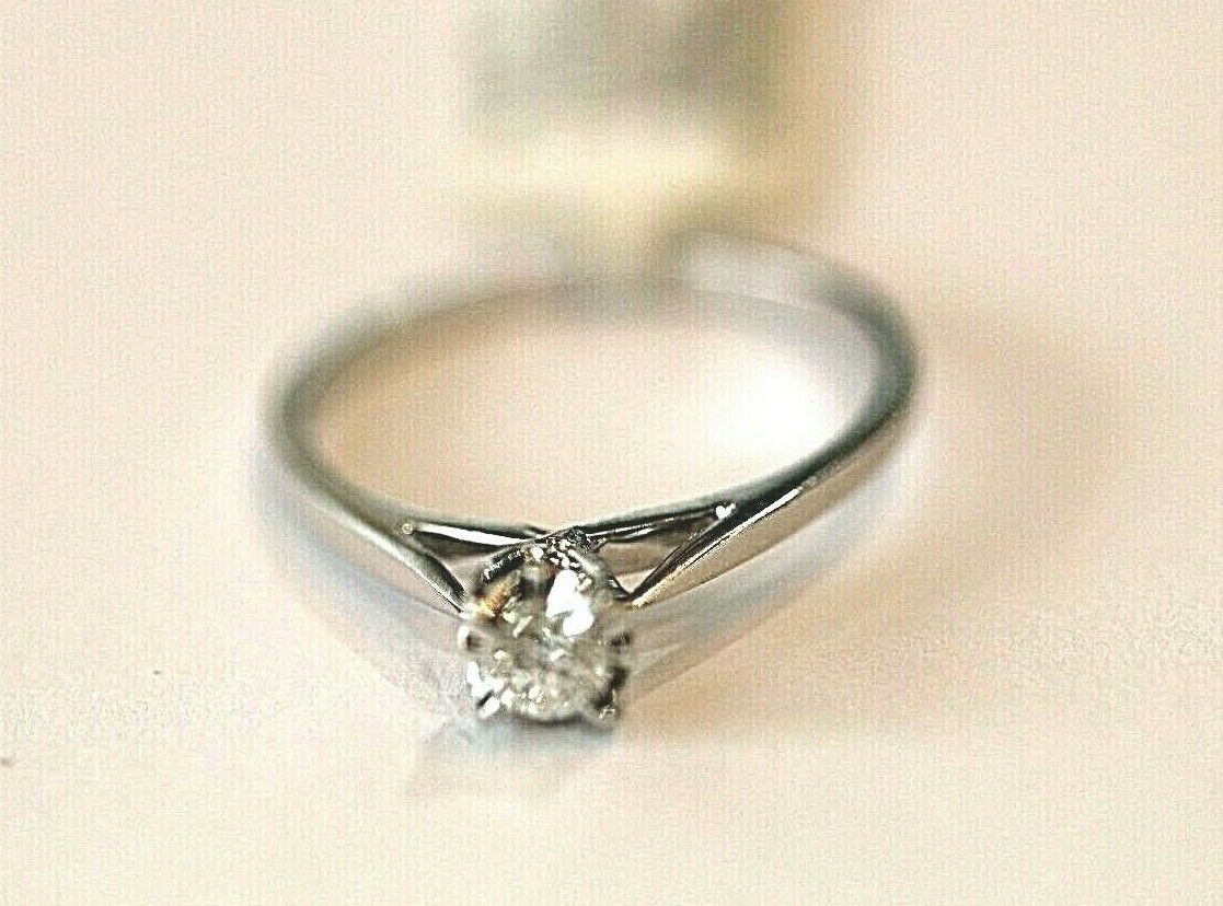 *NWT* 14K White Gold 1/6 Ct Round Cut Solitaire Diamond Engagement Ring Sz 6.75