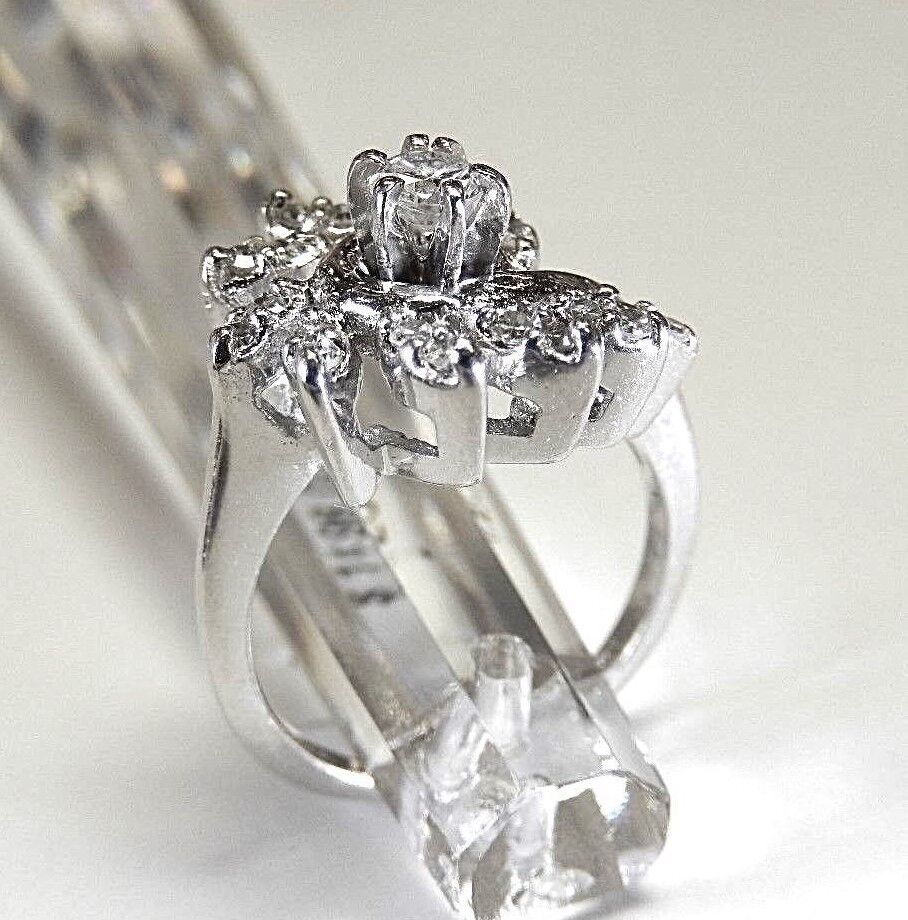 14K White Gold .50CT Natural VS Diamond Engagement Halo Swirl Ring Size 4