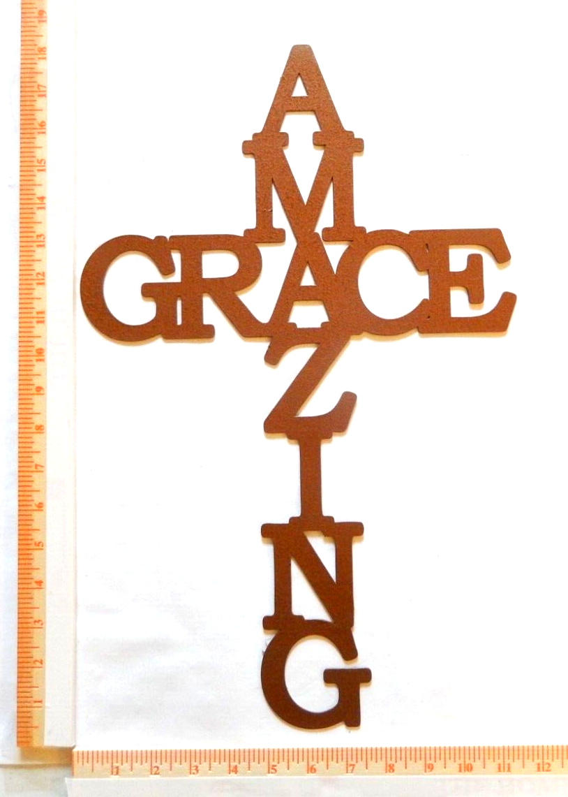 ~NEW~ 14ga. "AMAZING GRACE CROSS" Copper Color Metal Wall Art Sign - 18" x 12"