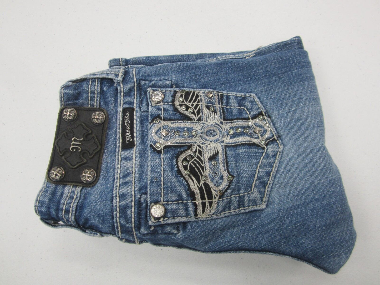 TAG SZ 12 GIRLS Angel Wings MISS ME # JK6079M Bermuda STRETCH JEANS SHORTS 24X11