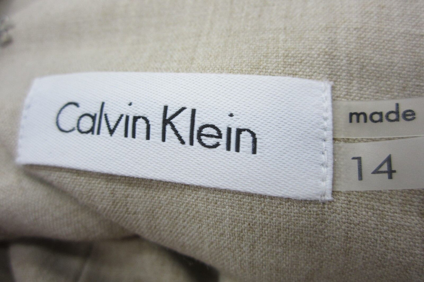 NWT Calvin Klein Khaki Linen Fully Lined Dress Women’s Size 14 CLASSY LOOK