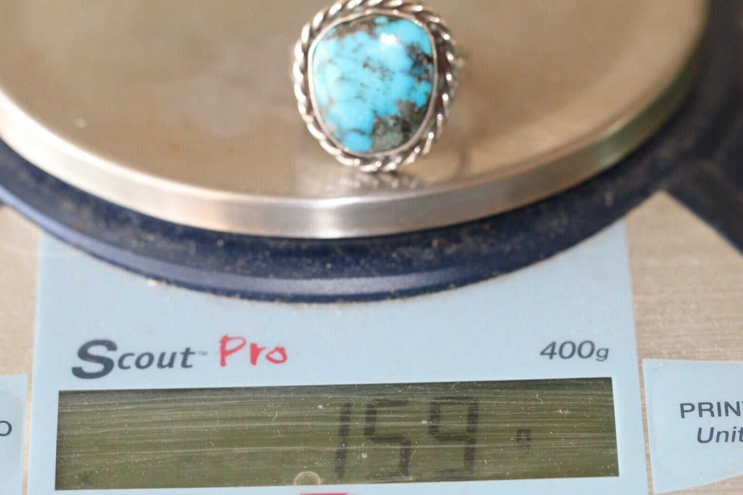*VINTAGE* Large Native American Sterling Silver Blue Turquoise Ring Size 13.5