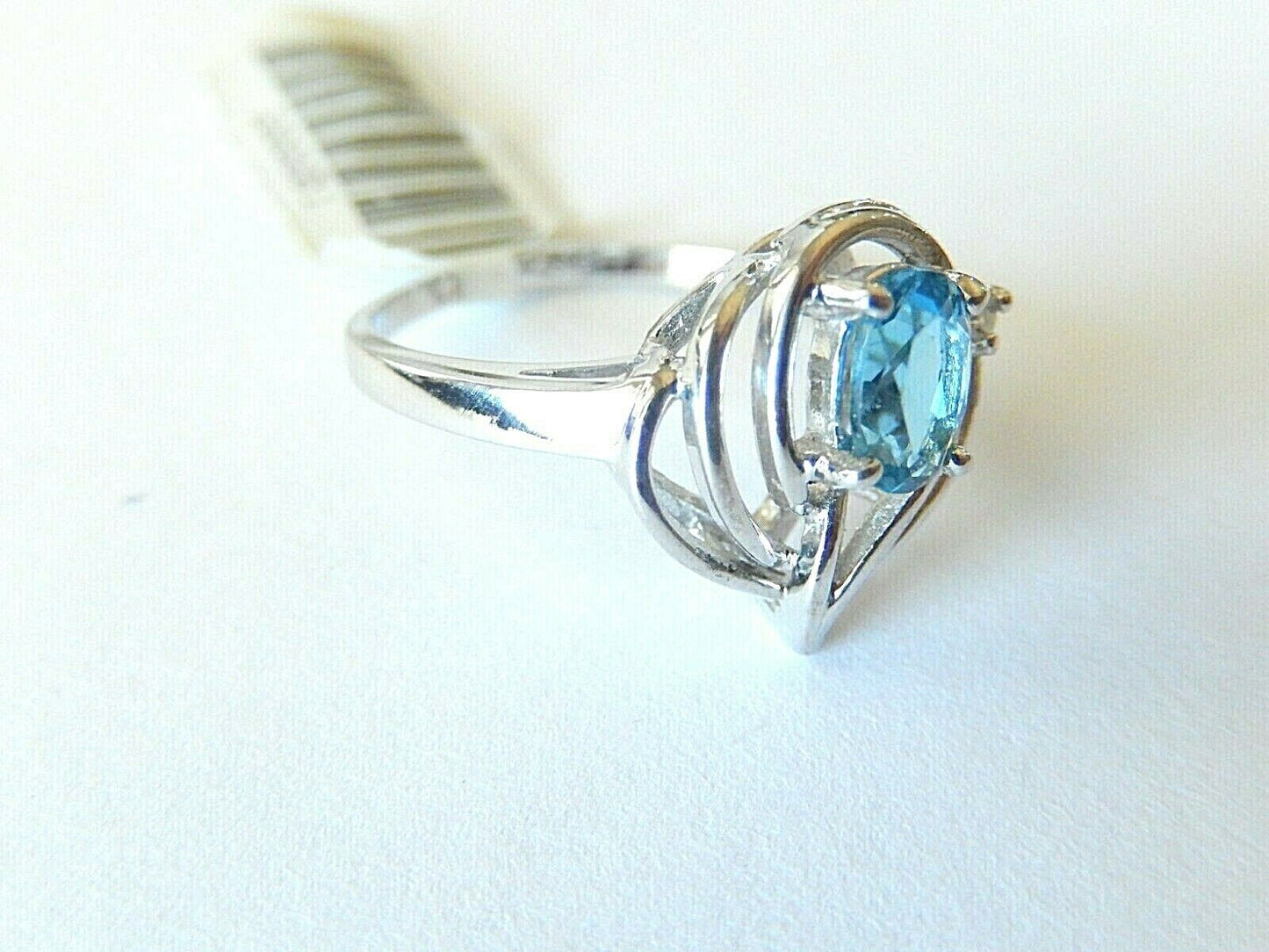 10K White Gold Blue Topaz and Diamond Ring Size 5