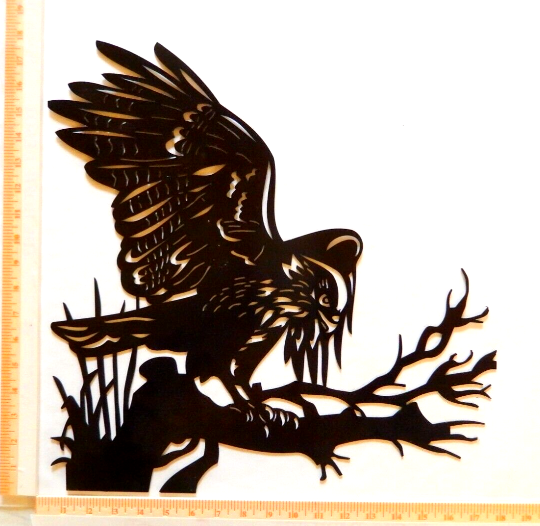 ~NEW~ LARGE - 14ga. "EAGLE ON TREE BRANCH" Black Metal Wall Art - 18" x 18"