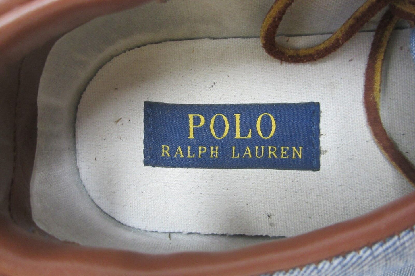 Polo Ralph Lauren Vaughn Blue Chambray Canvas Sneakers Leather Laces Shoes Sz 9D