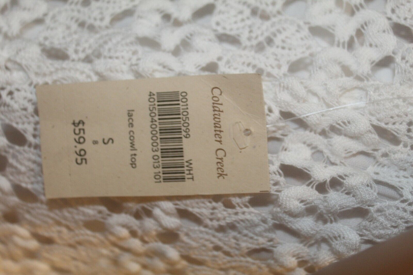 *NWT* $60. Coldwater Creek White Lined Lace Cowl Pull Over Top Size 8 (Small)