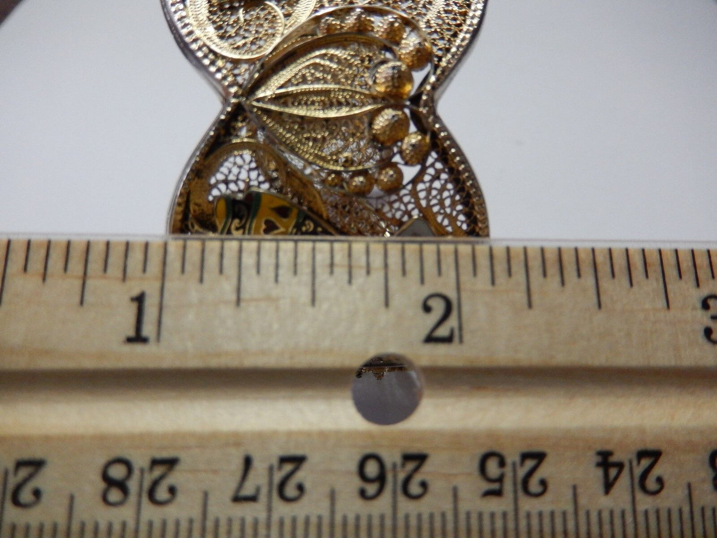 VINTAGE PORTUGAL HEAVY STERLING SILVER FILIGREE GOLD HINGED BANGLE BRACELET 7.5"