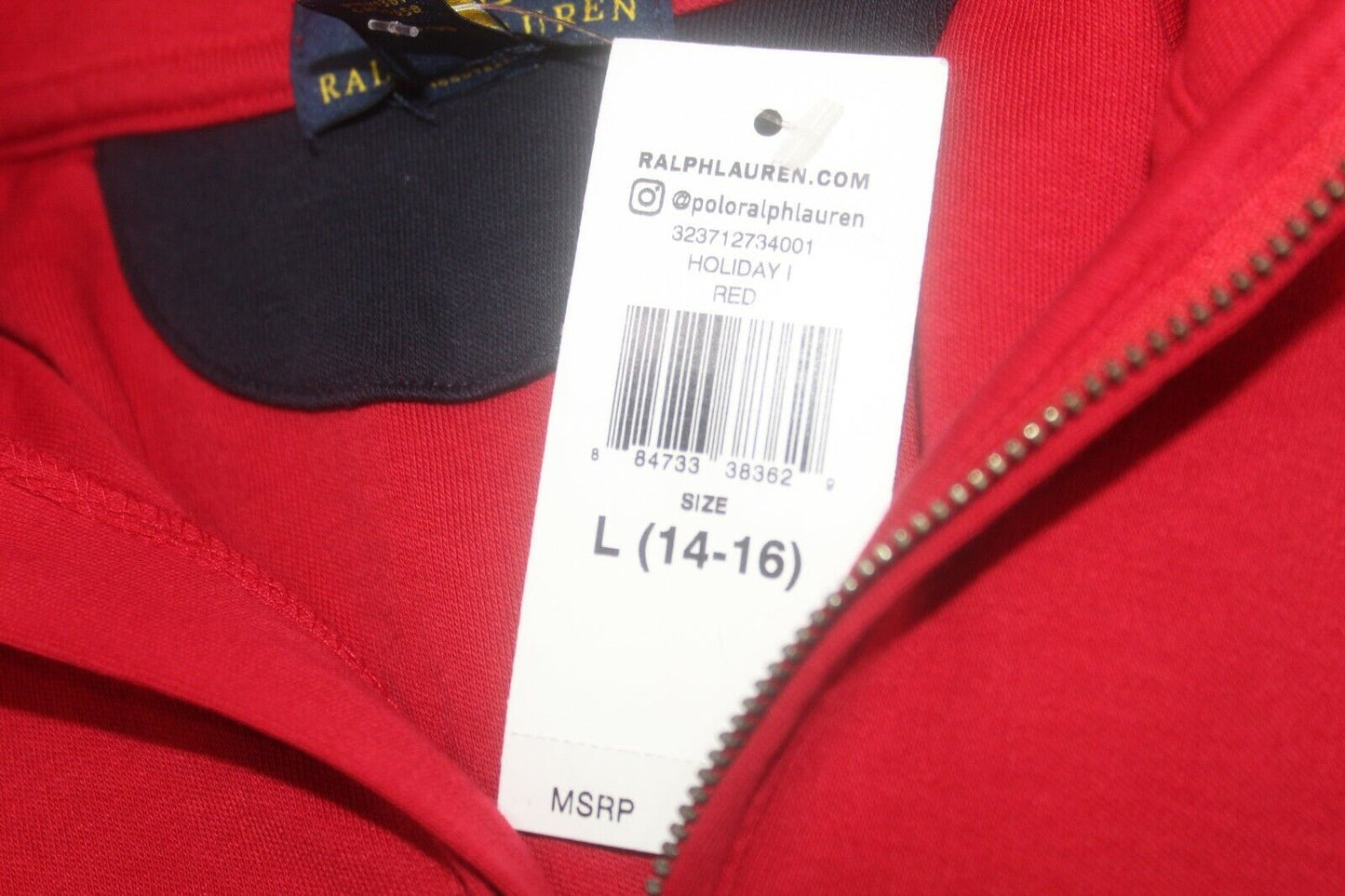 *NWT* NEW RALPH LAUREN POLO Boys 14 -16 L Red 1/4 Zip Pullover Long Sleeve