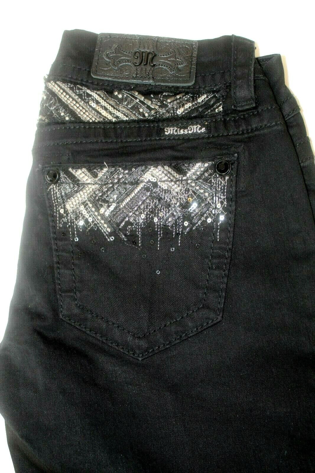 *NWT* $104. Miss Me Womens Black Sequins JE8850ESR Mid Rise Easy Skinny Jeans 25