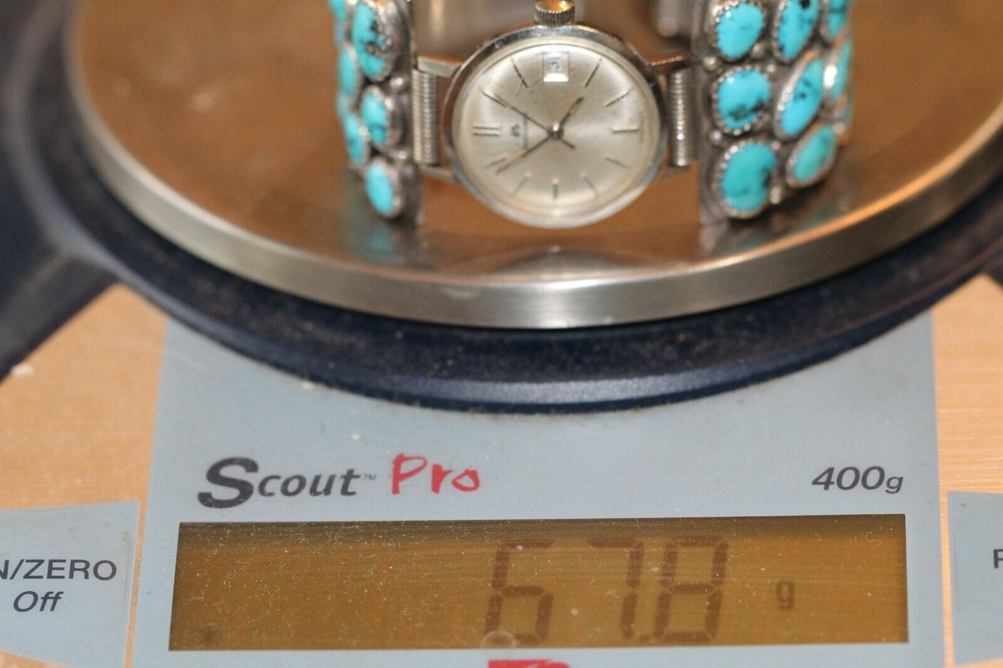 *VINTAGE* Signed Native American Sterling Silver & Turquoise Watch Band & Watch