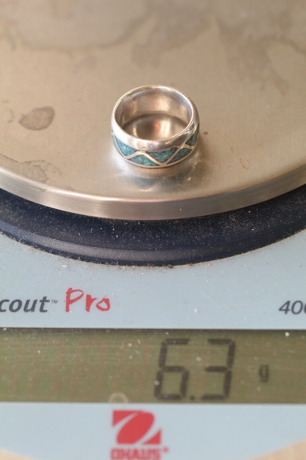 *VINTAGE* Native American Sterling Silver Handmade Turquoise Band Ring Sz 5.25