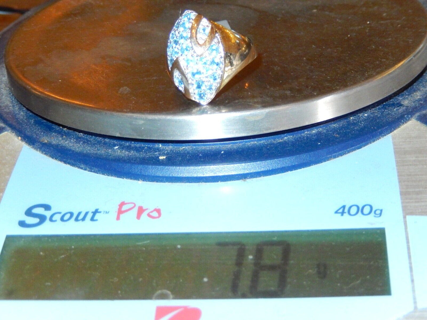*STATEMENT RING* Sterling Silver 925 Gold Vermeil Blue Topaz Cluster Ring Size 7
