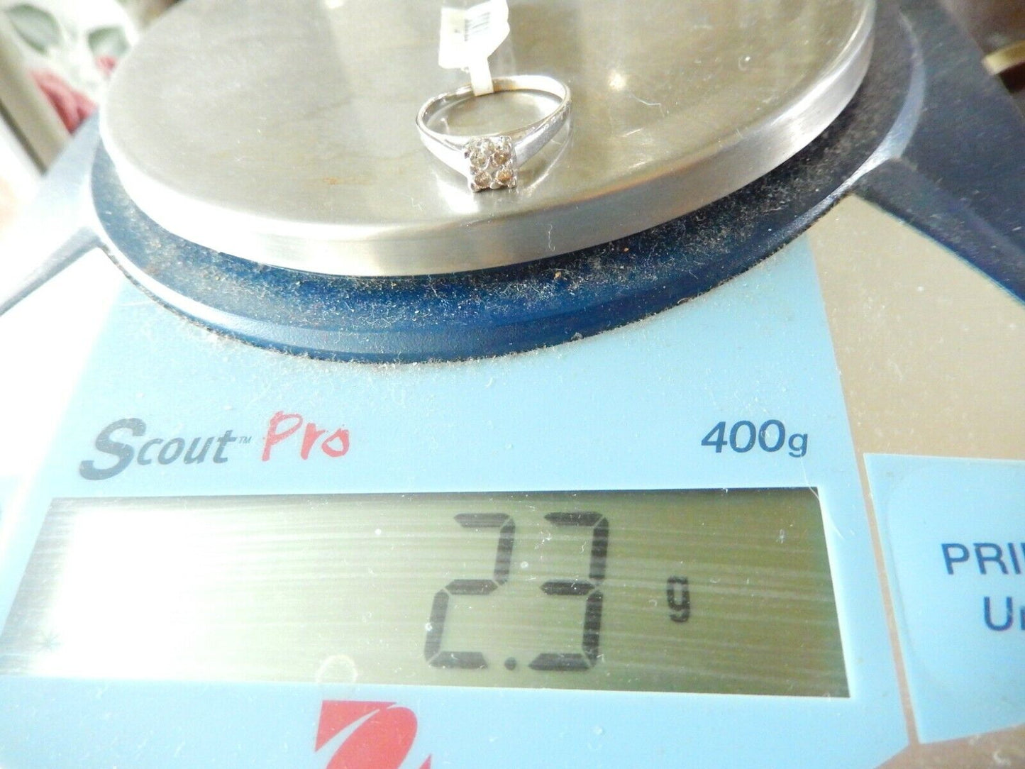 *VINTAGE* 10K White Gold Four Natural Cognac Diamond Wedding Ring Size 7.25