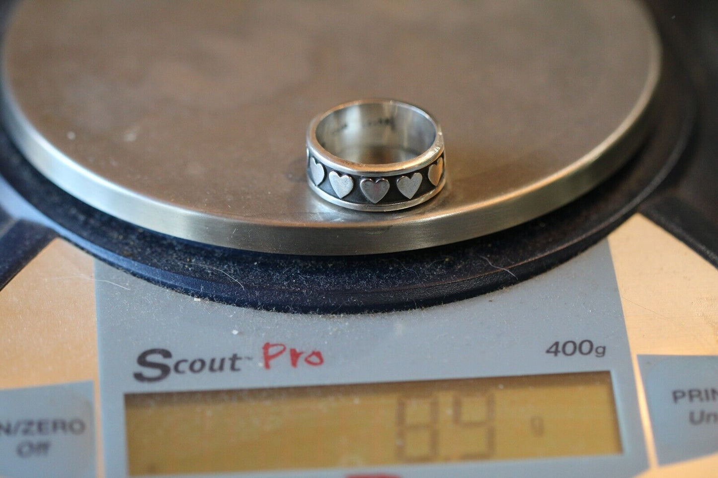 *VINTAGE* MEXICO TAXCO STERLING SILVER HEARTS BAND RING 925 Size 10.75